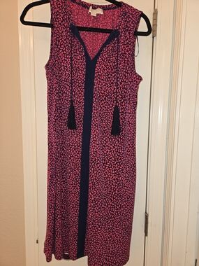 Michael Kors Sleeveless Coral and Navy Tassel V-Neck Midi Small Dress